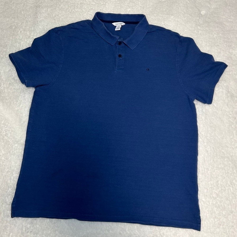 Calvin Klein Men Blue Knit Short Sleeve Polo Shirt